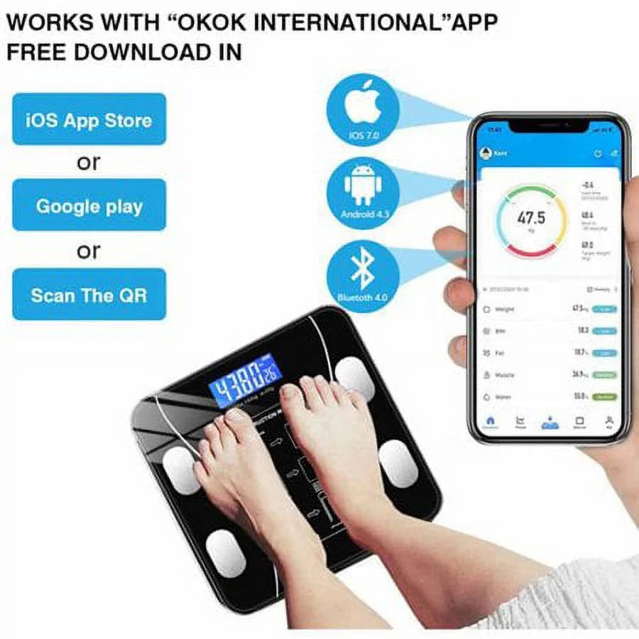 Bluetooth Smart Bathroom Scales for Body Weight Digital Scale Body Fat BMI Scale,Auto Body Composition Analyzer with Smartphone App,Best Fitness Weight Loss Scale Health Monitor-Black