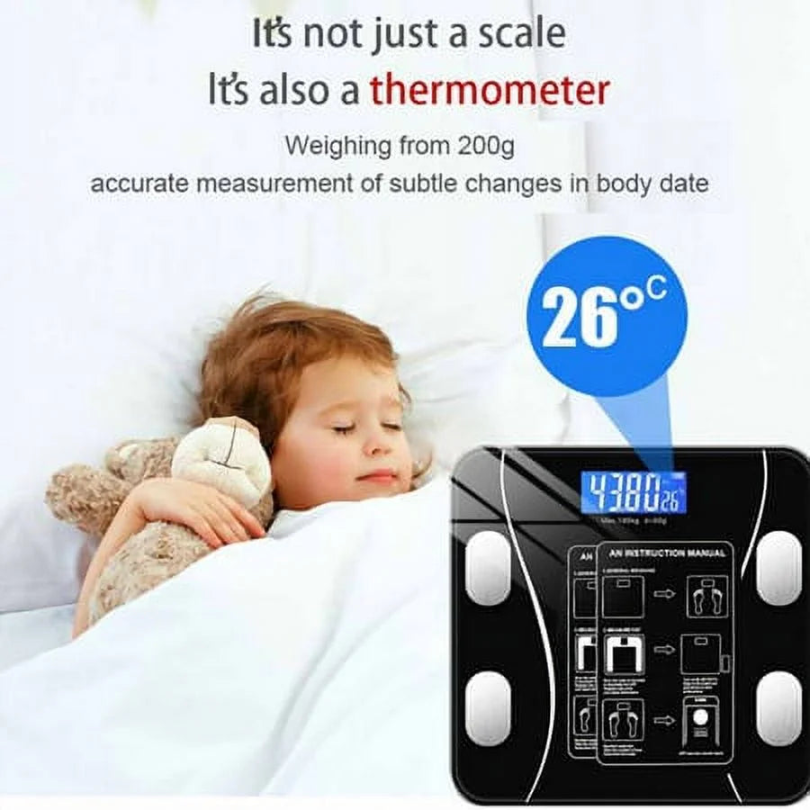 Bluetooth Smart Bathroom Scales for Body Weight Digital Scale Body Fat BMI Scale,Auto Body Composition Analyzer with Smartphone App,Best Fitness Weight Loss Scale Health Monitor-Black