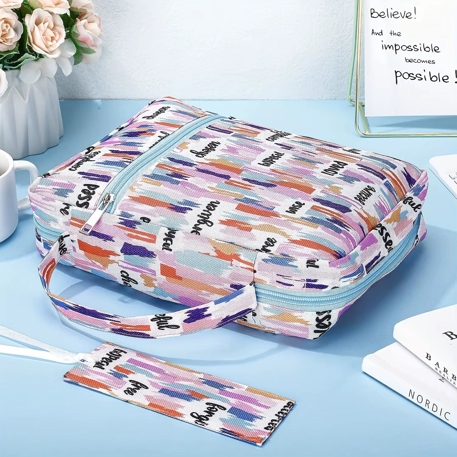 Bible Cover, Bible Cover Women'S Bible Bag with Bookmarks Portable Bible Carrying Case for Girls as a Catholic Christian Gift, L